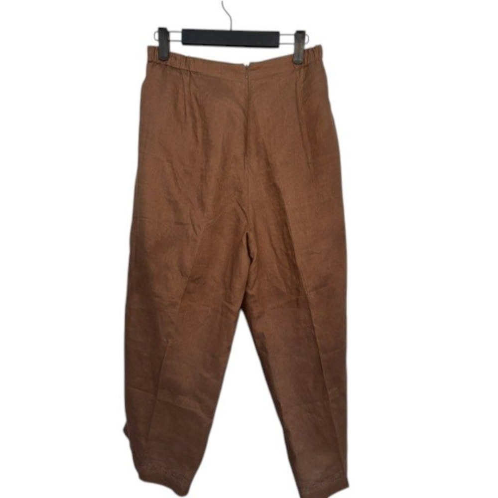 Nikki Valenti Womens 100% Irish Linen 2 Piece Pant Set Brown Embroidered Size 16 - Picture 9 of 13